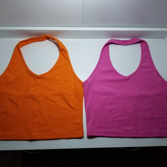 Set of two Women's Halter V Neck Sleeveless Backless Basic Crop Tops Size XXL - Picture 1 of 9